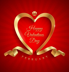 Valentines day greeting with golden ribbon vector image