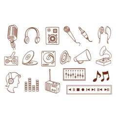 Doodle audio related icon set vector image