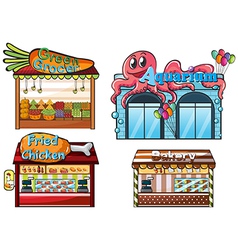 A fruitstand an aquarium a food stall and a bakery vector image