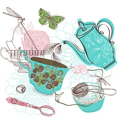Tea time with flowers vector image