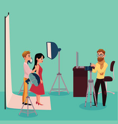 Photographer taking pictures shooting couple in Photographer taking pictures shooting couple in vector image