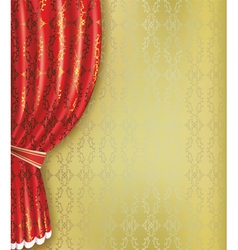 Golden background with red curtain and pattern vector image